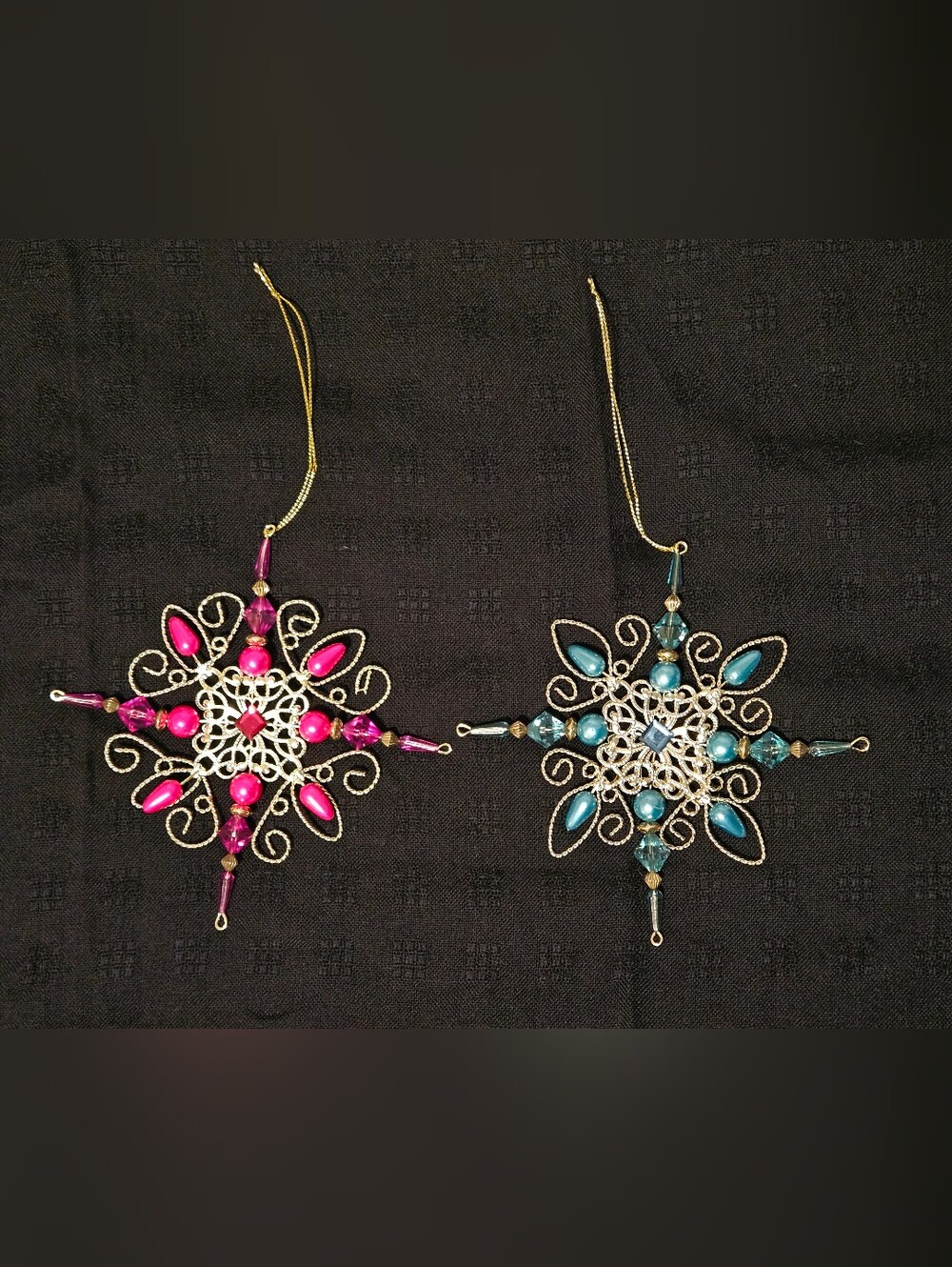 Filigree Snowflake Ornaments Pink And Teal 3 Pink And 3 Blue. Selling As 6pc Set